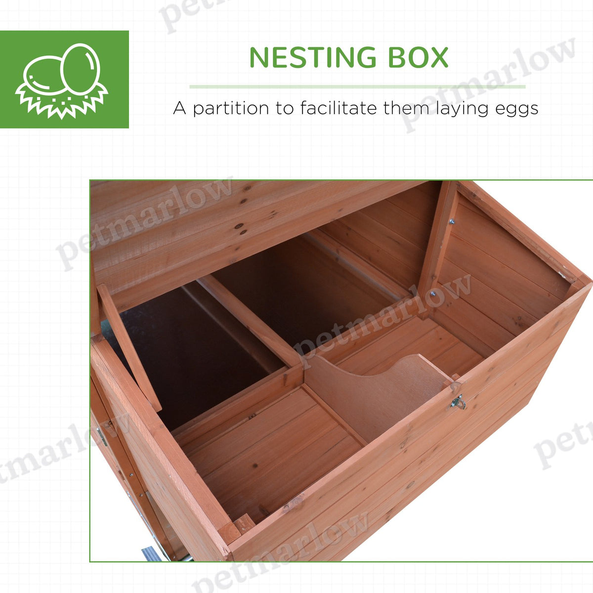 Wooden Chicken Coop with Nesting Box and Wheels – view 5