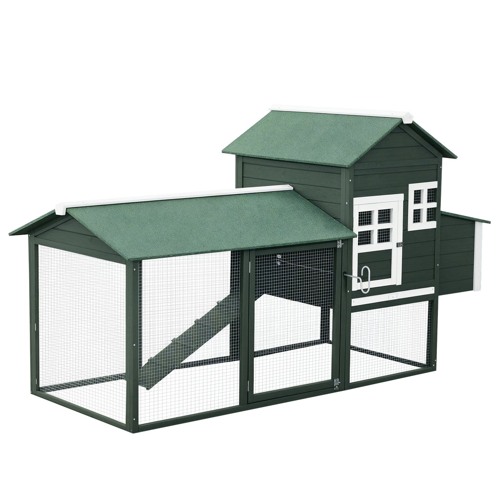 Wooden Chicken Coop with Run and Nesting Box – Green / 1275x655x160 mm