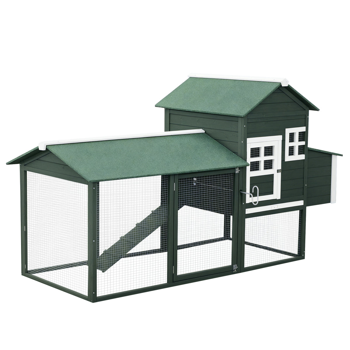 Wooden Chicken Coop with Run and Nesting Box – Green / 1275x655x160 mm