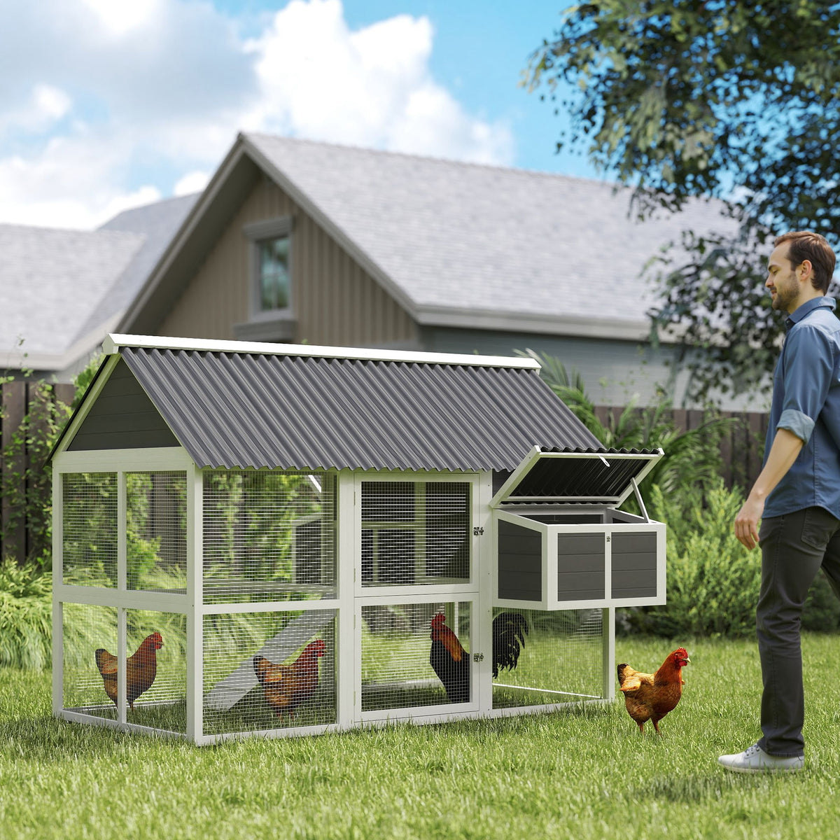 Wooden Chicken Coop with Run and Nesting Boxes