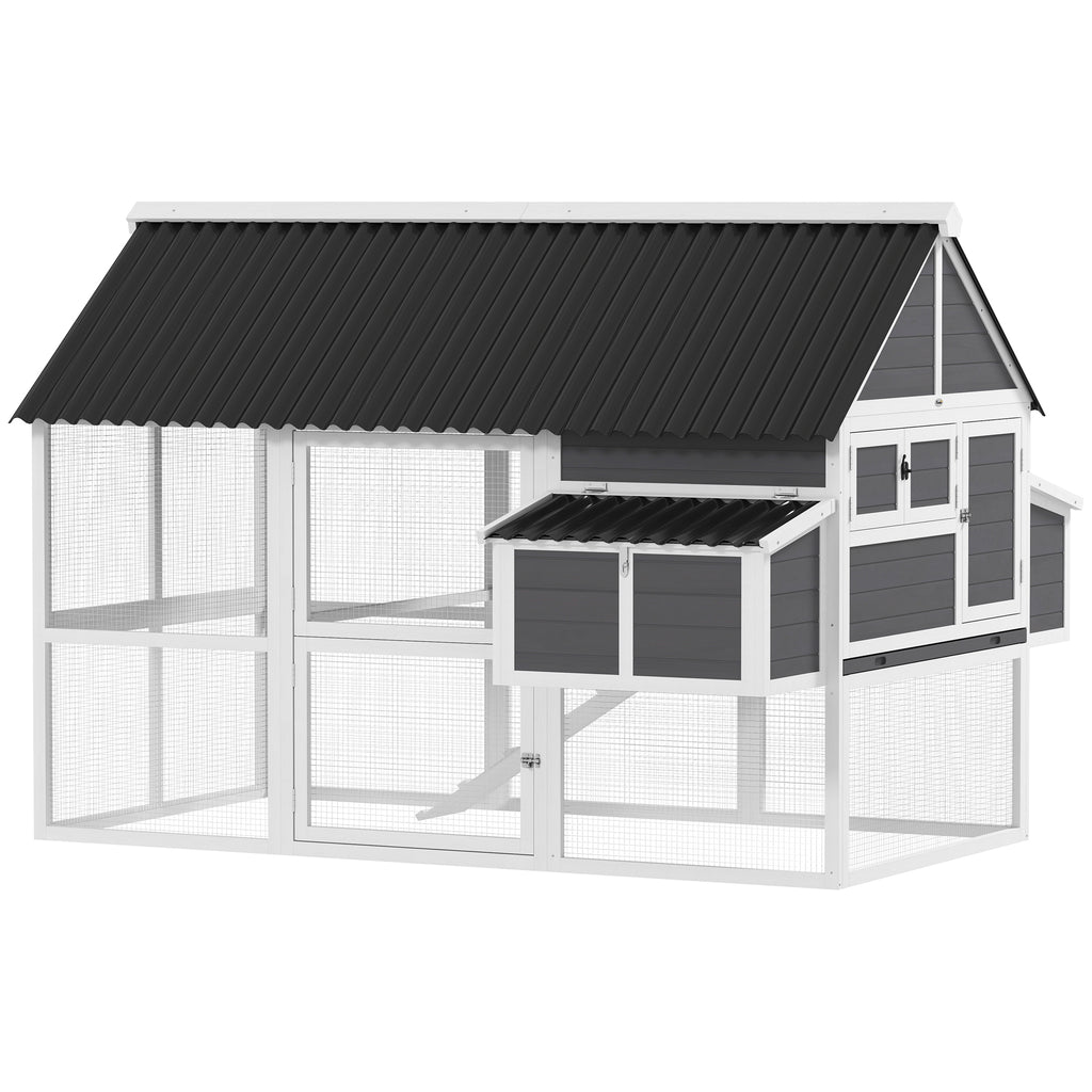 Wooden Chicken Coop with Run and Nesting Boxes – Gray / 1170x785x182 mm