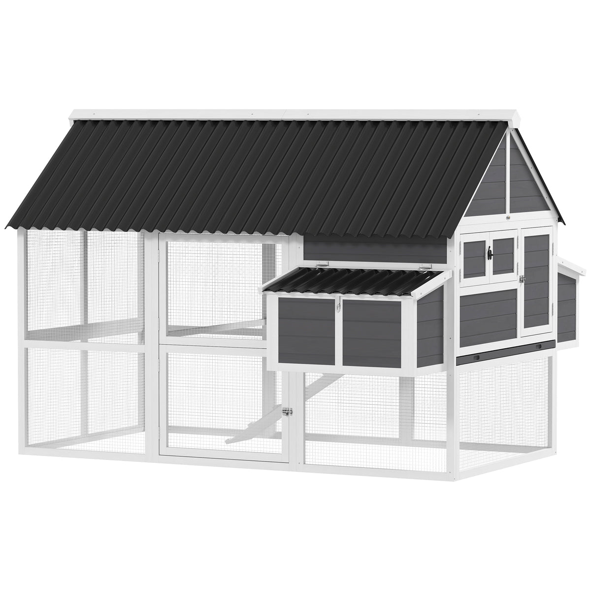 Wooden Chicken Coop with Run and Nesting Boxes – Gray / 1170x785x182 mm