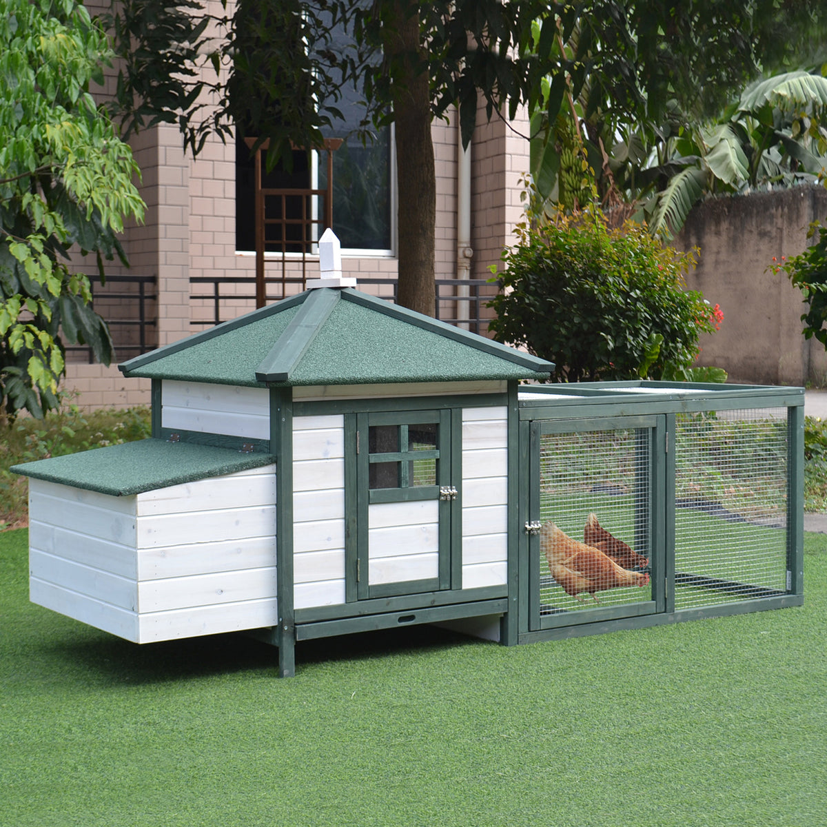 Wooden Chicken Coop with Weatherproof Roof and Nesting Box