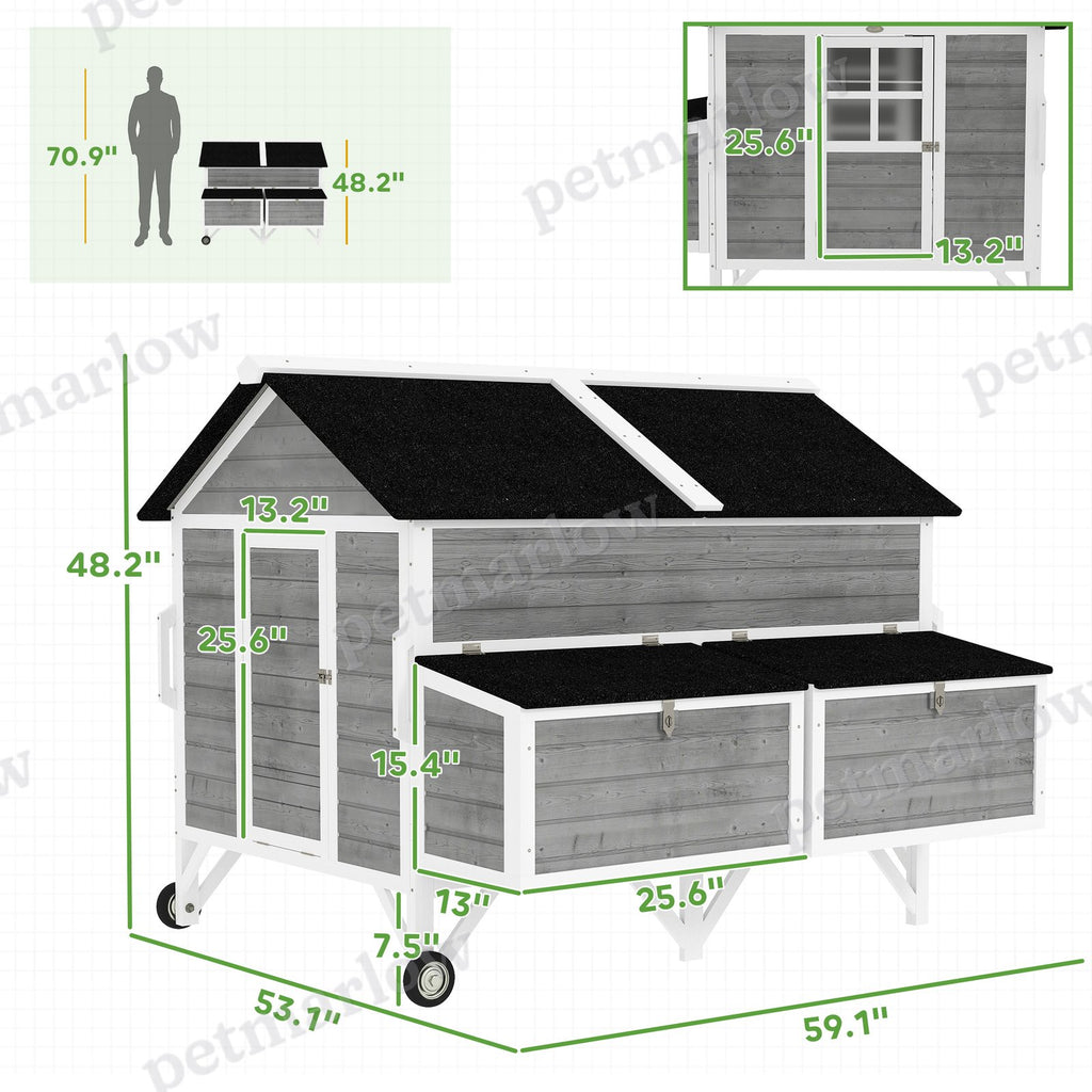 Wooden Chicken Coop with Wheels and Nesting Boxes – view 5