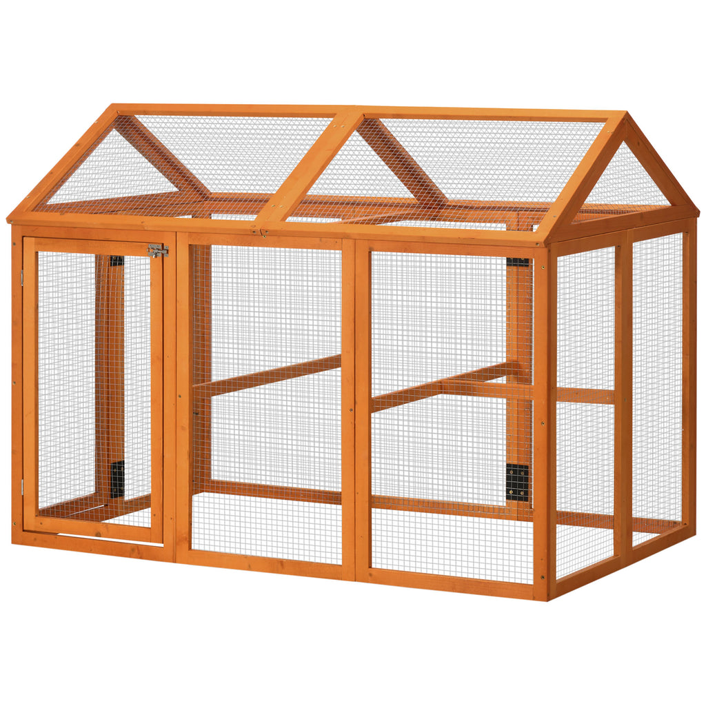 Wooden Chicken Run with Perches for Poultry Comfort – Orange / 830x380x560 mm
