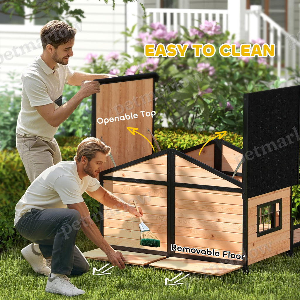Wooden Dog House with Porch and Openable Roof – view 3