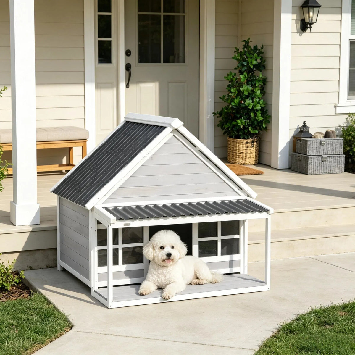 Wooden Dog House with Porch