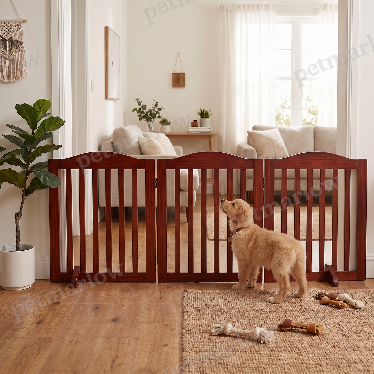 Wooden Freestanding Foldable Pet Gate for Dogs, 24-Inch Height – view 2