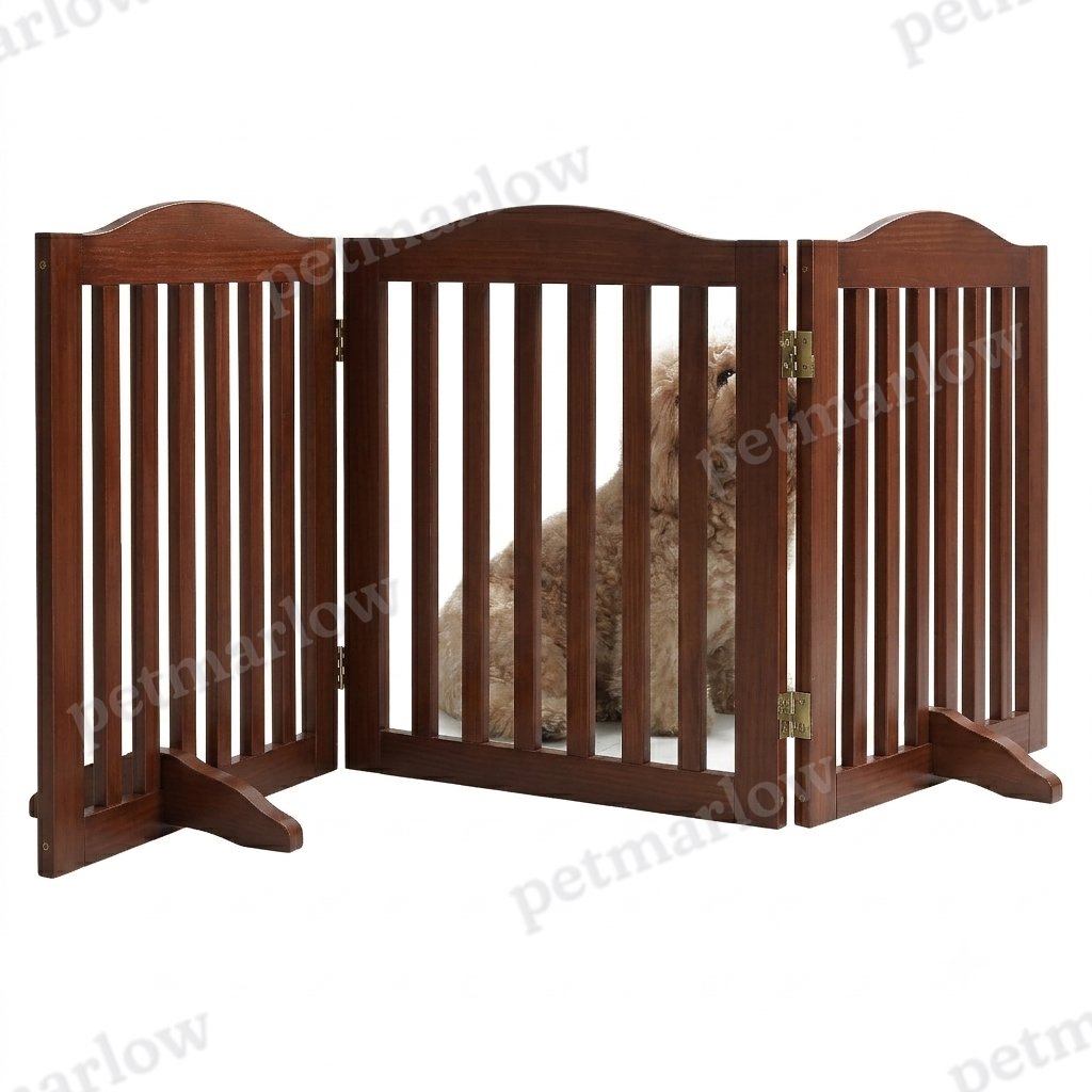 Wooden Freestanding Foldable Pet Gate for Dogs, 24-Inch Height – view 5