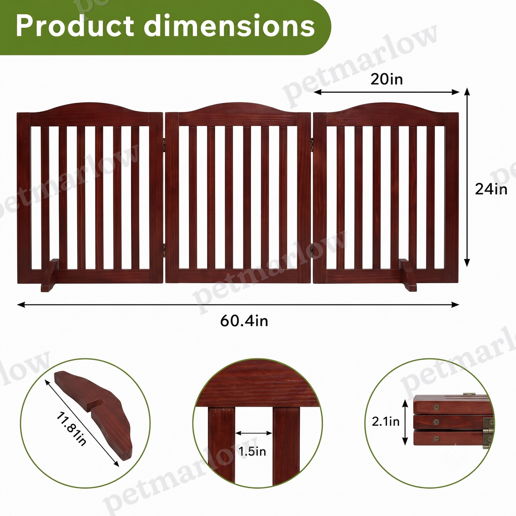 Wooden Freestanding Foldable Pet Gate for Dogs, 24-Inch Height – view 6