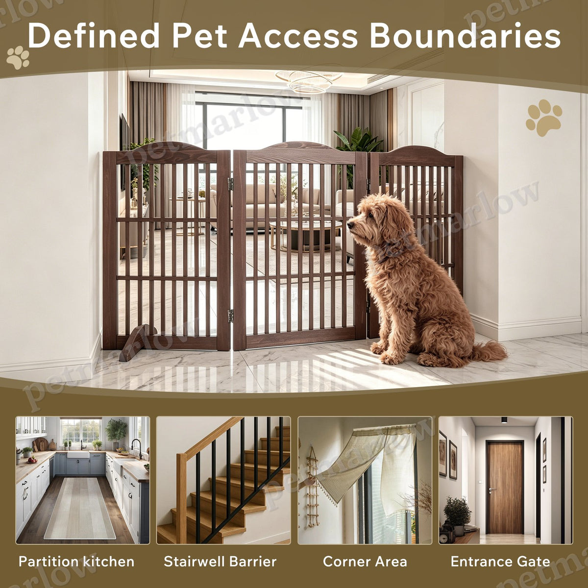 Wooden Freestanding Foldable Pet Gate for Dogs – view 3