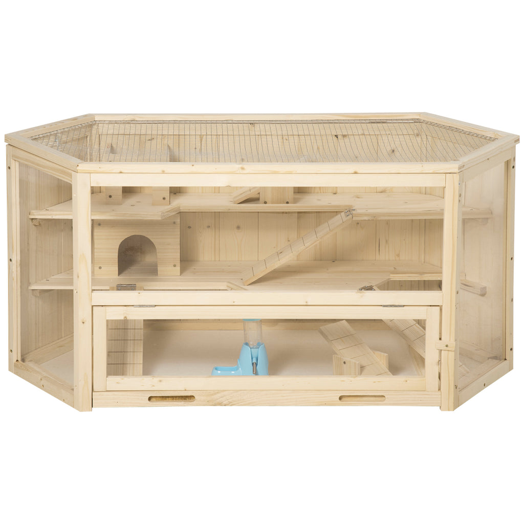 Wooden Hamster Cage with 3 Tiers and Activity Center – Natural Wood / 1255x650x185 mm