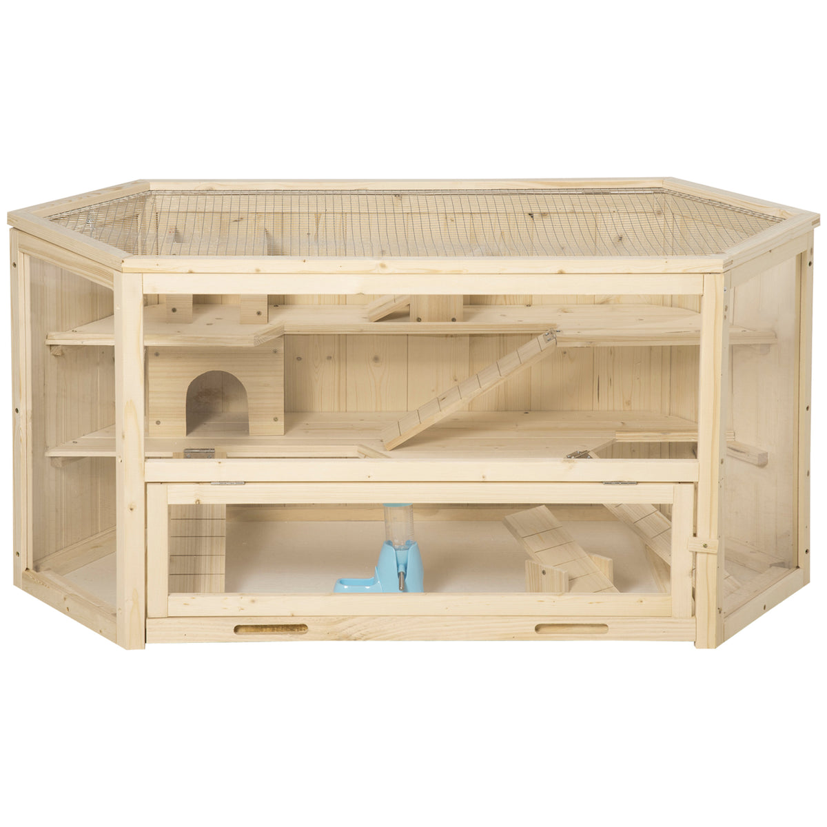 Wooden Hamster Cage with 3 Tiers and Activity Center – Natural Wood / 1255x650x185 mm