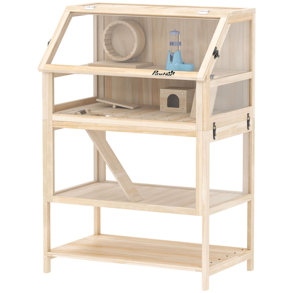 Wooden Hamster Cage with Detachable Floors and Accessories – Natural Wood / 1025x555x265 mm