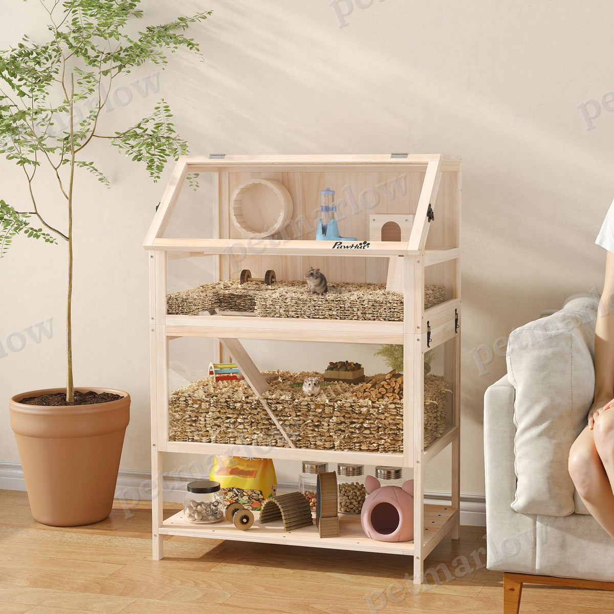 Wooden Hamster Cage with Detachable Floors and Accessories – view 3