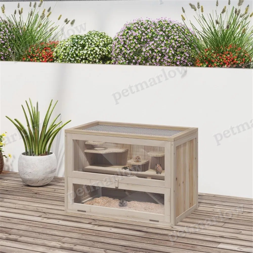 Wooden Hamster Cage with Multi-Level Platforms – view 3