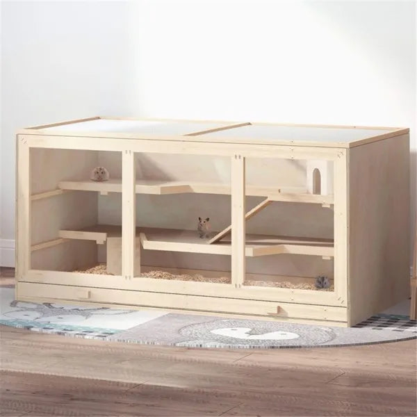 Wooden Hamster Cage with Multiple Levels for Small Animals