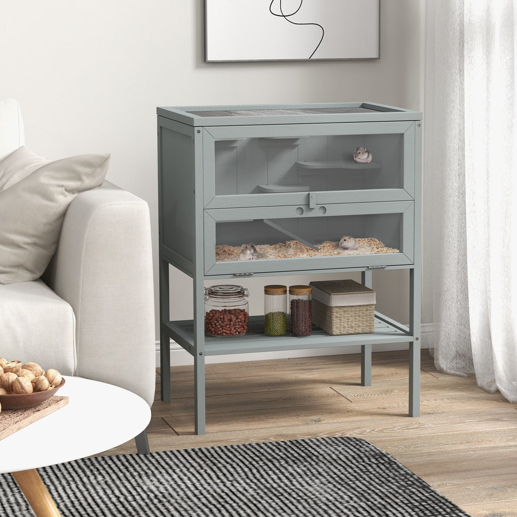 Wooden Hamster Cage with Openable Top and Storage Shelf