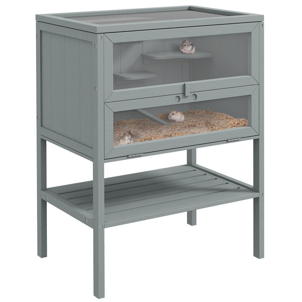 Wooden Hamster Cage with Openable Top and Storage Shelf – Gray / 830x450x185 mm