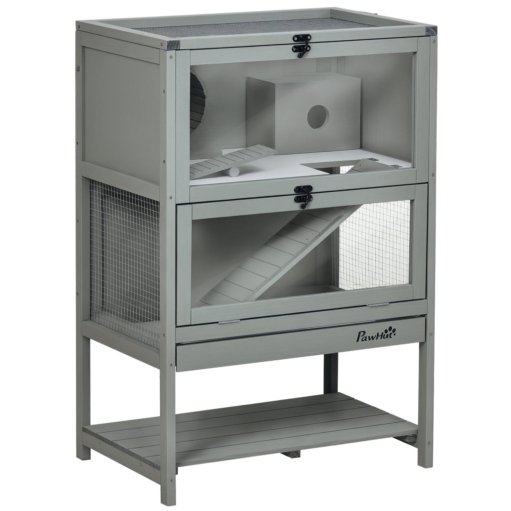 Wooden Hamster Cage with Storage and Accessories – Grey / 960x450x230 mm