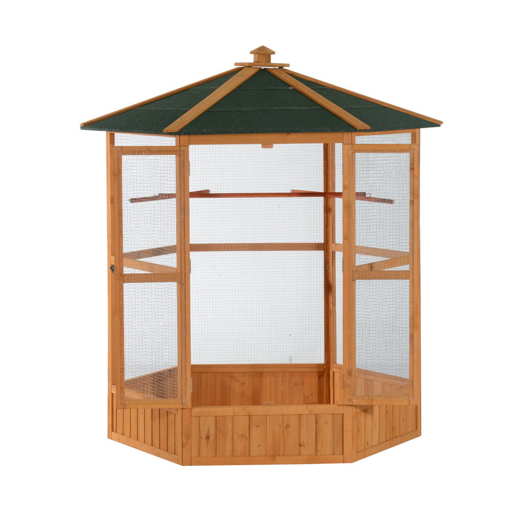 Wooden Hexagonal Outdoor Aviary Bird Cage for Birds – Brown / 880x150x790 mm
