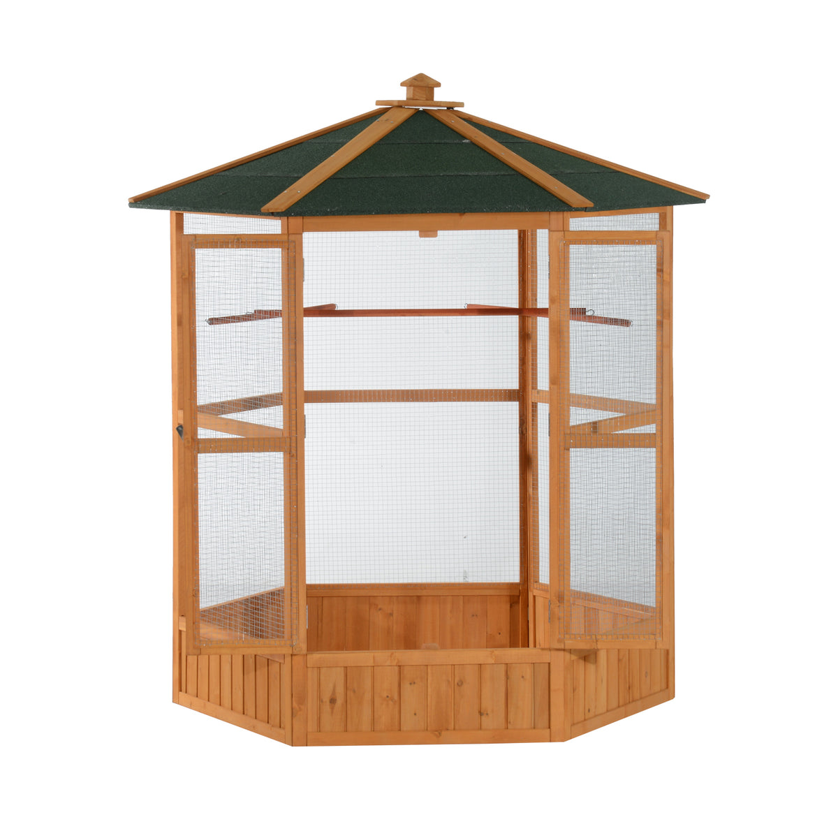 Wooden Hexagonal Outdoor Aviary Bird Cage for Birds – Brown / 880x150x790 mm