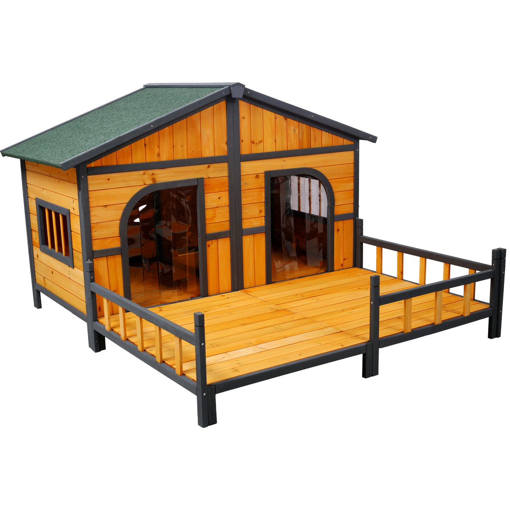 Wooden Large Dog House with Elevated Floor and Porch