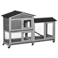 Wooden Mobile Rabbit Hutch with Wheels and Ramp – Light Grey / 940x780x240 mm