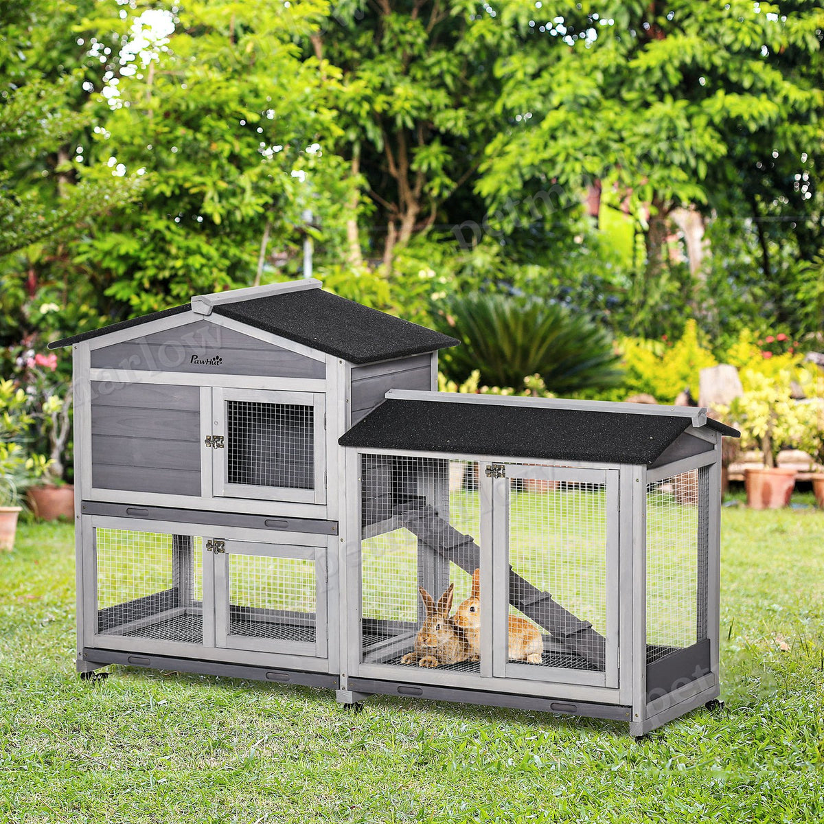 Wooden Mobile Rabbit Hutch with Wheels and Ramp – view 4