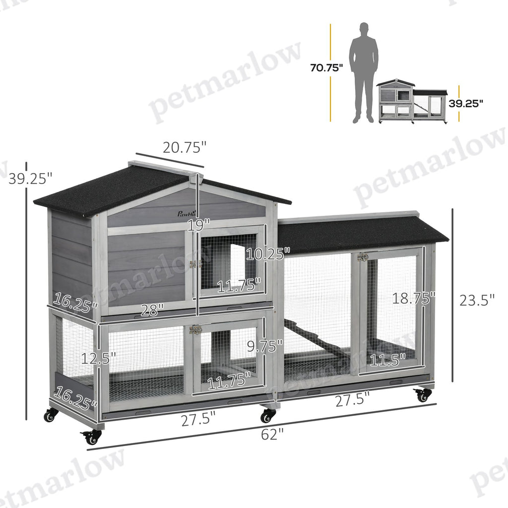 Wooden Mobile Rabbit Hutch with Wheels and Ramp – view 5