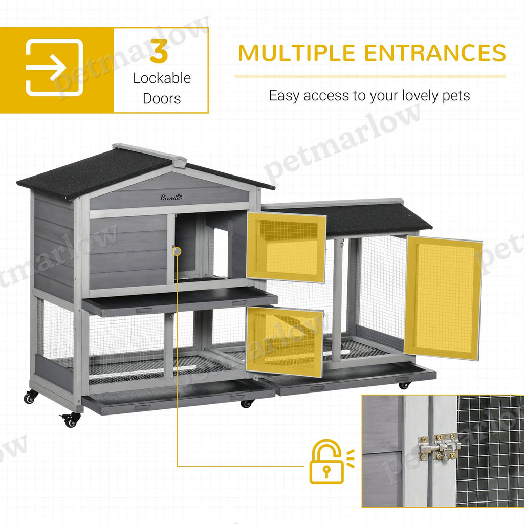 Wooden Mobile Rabbit Hutch with Wheels and Ramp – view 6