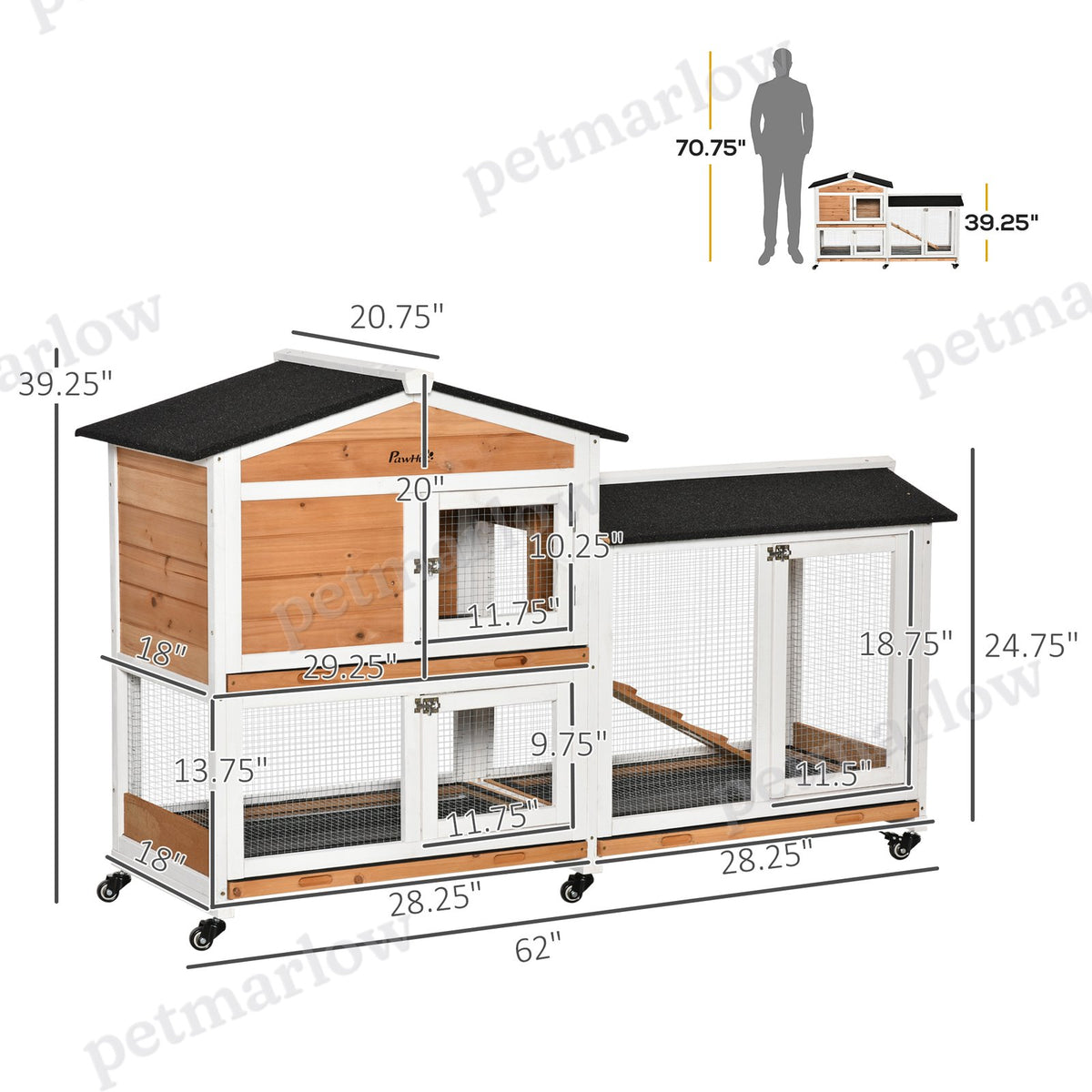 Wooden Mobile Rabbit Hutch with Wheels and Slide-out Tray – view 3