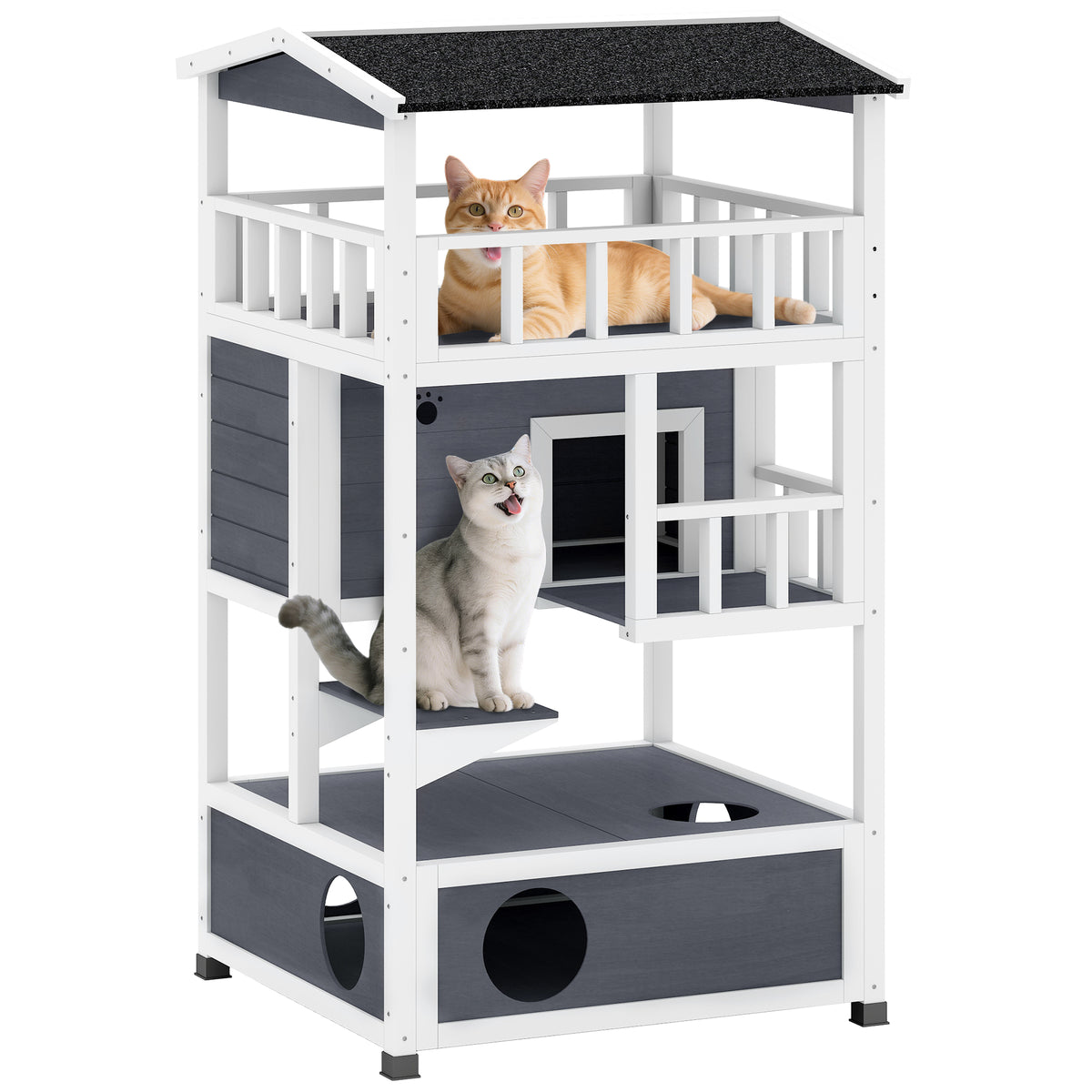 Wooden Outdoor Cat House for Feral Cats – Grey / 1095x725x215 mm