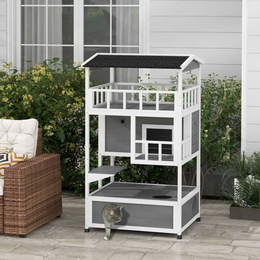 Wooden Outdoor Cat House with Asphalt Roof