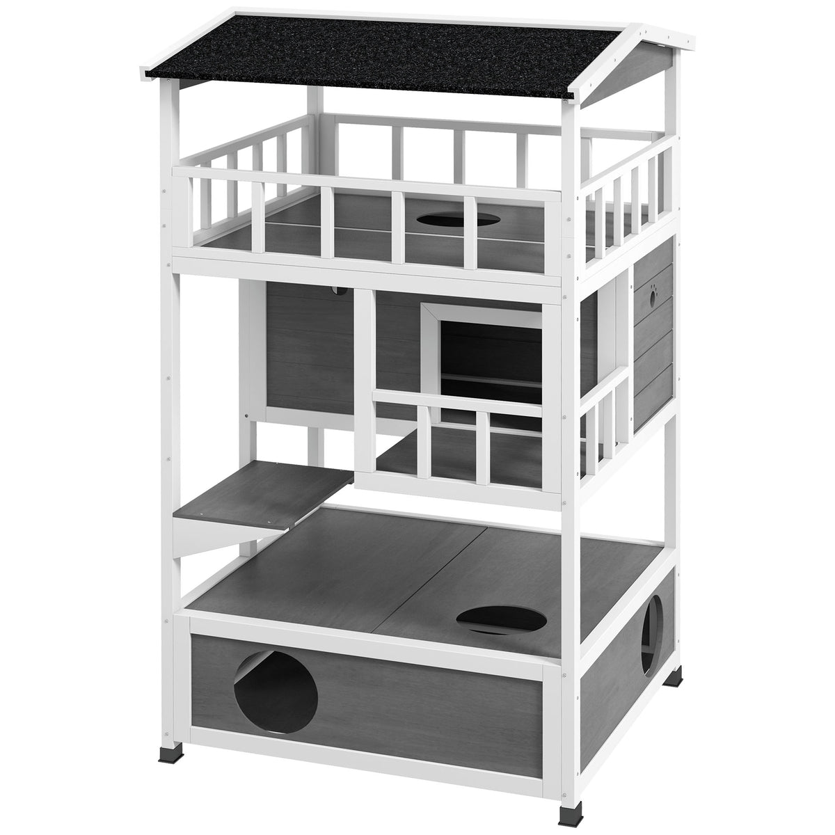 Wooden Outdoor Cat House with Asphalt Roof – Light Gray / 1095x725x215 mm