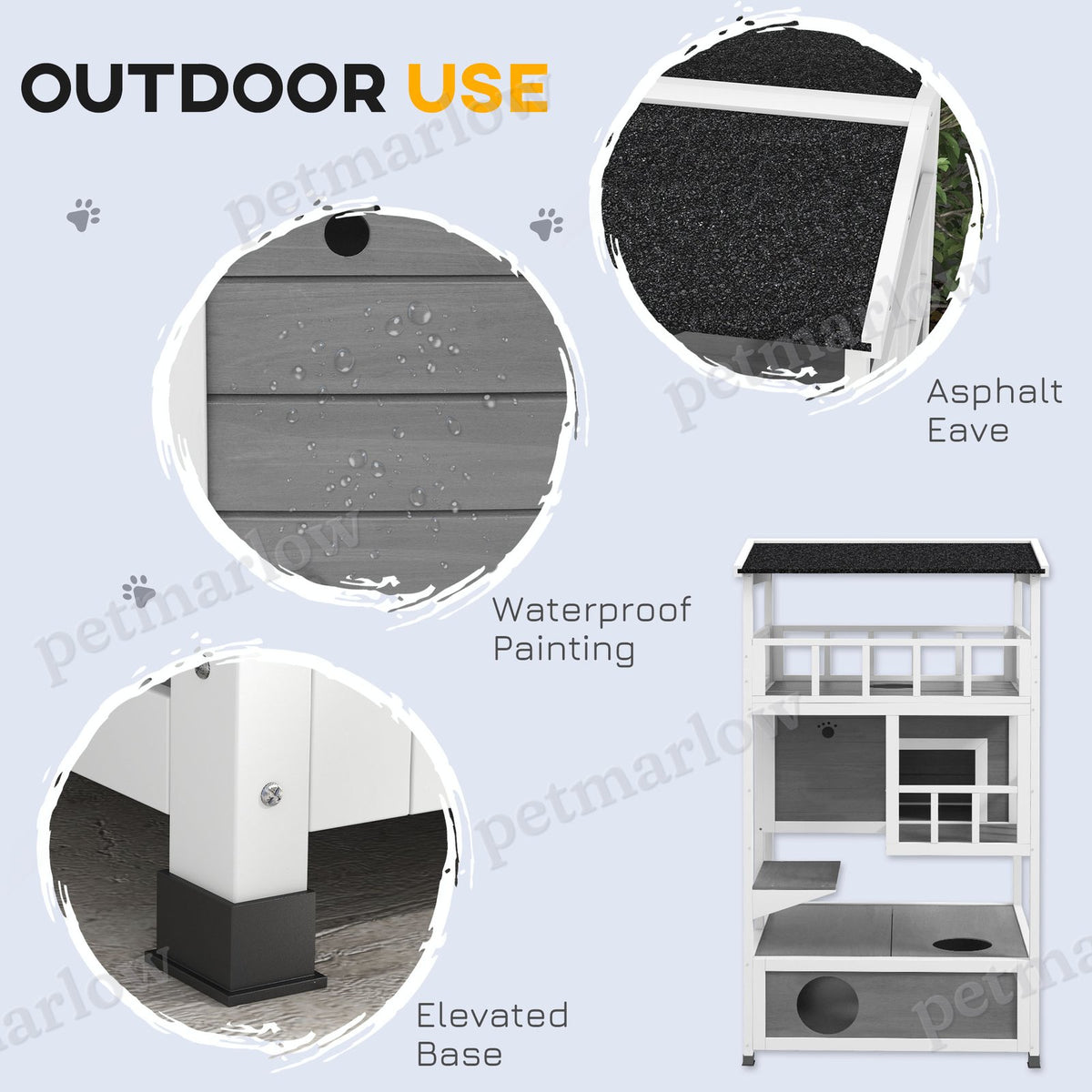 Wooden Outdoor Cat House with Asphalt Roof – view 3