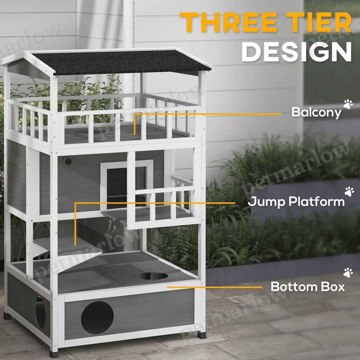 Wooden Outdoor Cat House with Asphalt Roof – view 4