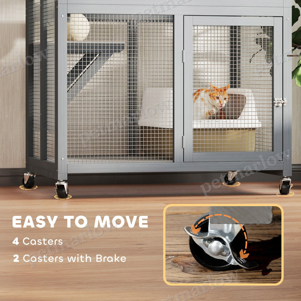 Wooden Outdoor Cat House with Perches and Wheels – view 4