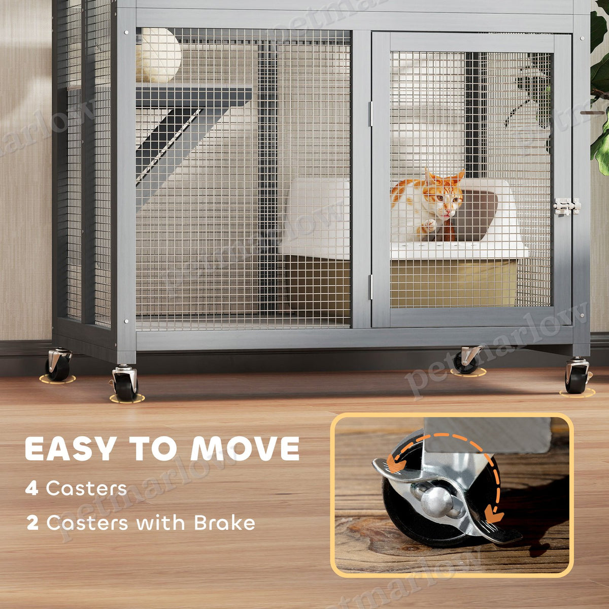 Wooden Outdoor Cat House with Perches and Wheels – view 4