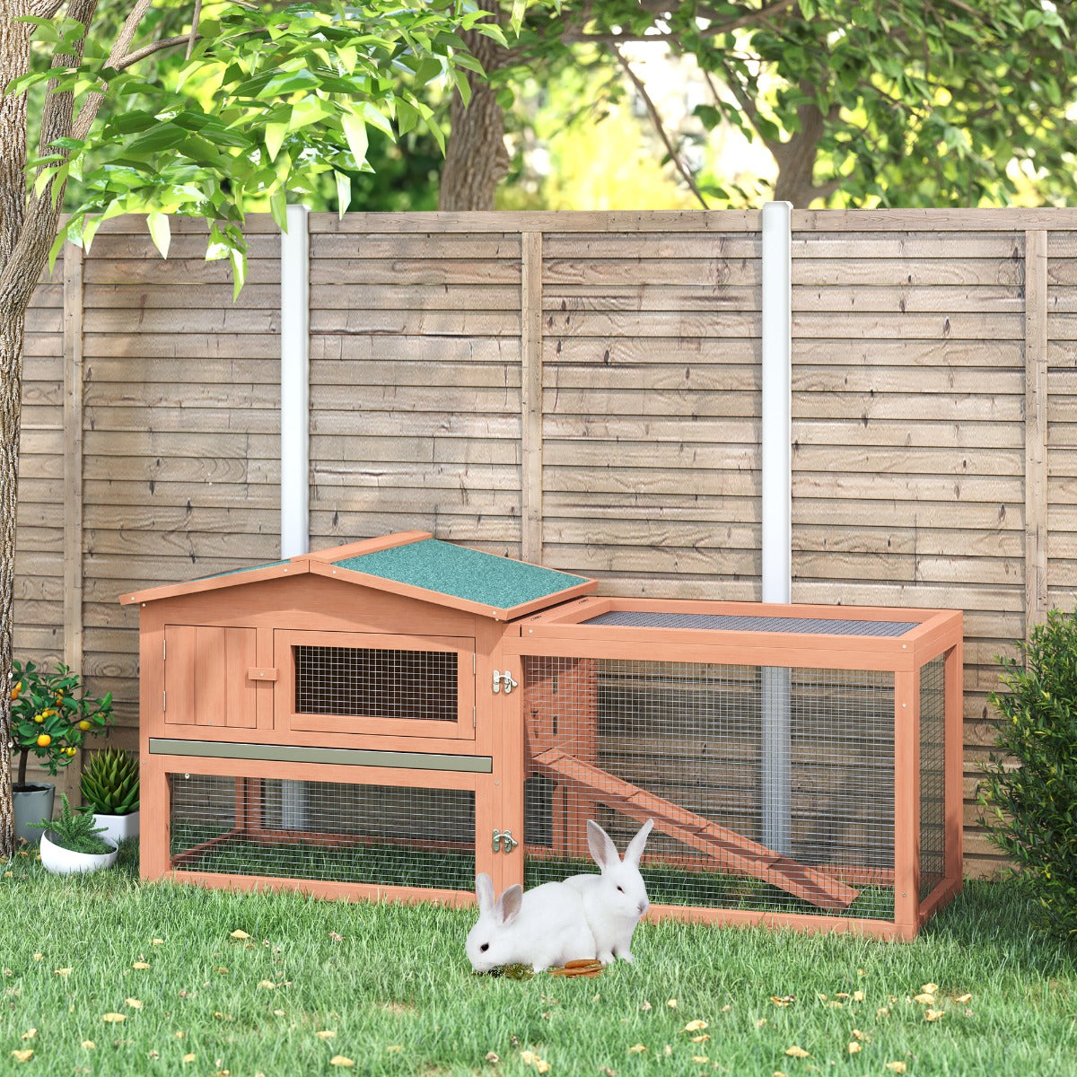Wooden Outdoor Rabbit Hutch with Detachable Run for Small Animals
