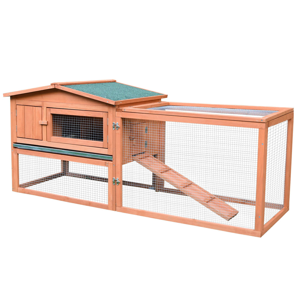 Wooden Outdoor Rabbit Hutch with Detachable Run for Small Animals – Natural Wood / 880x605x265 mm