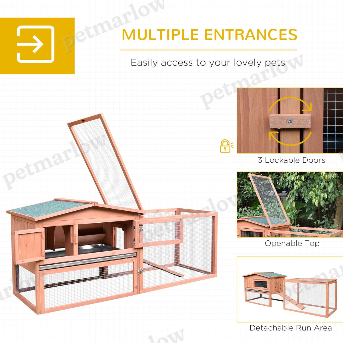 Wooden Outdoor Rabbit Hutch with Detachable Run for Small Animals – view 3