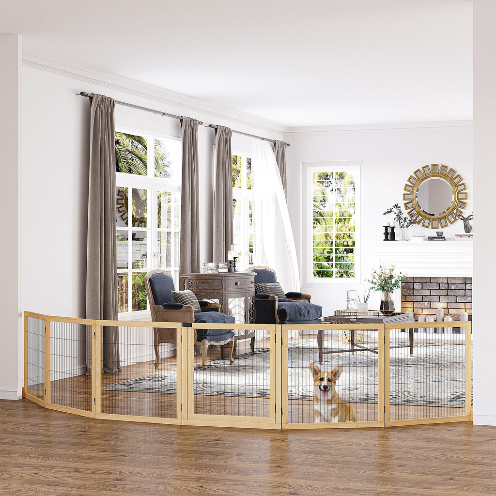 Wooden Pet Gate - 6-Panel Folding Safety Barrier