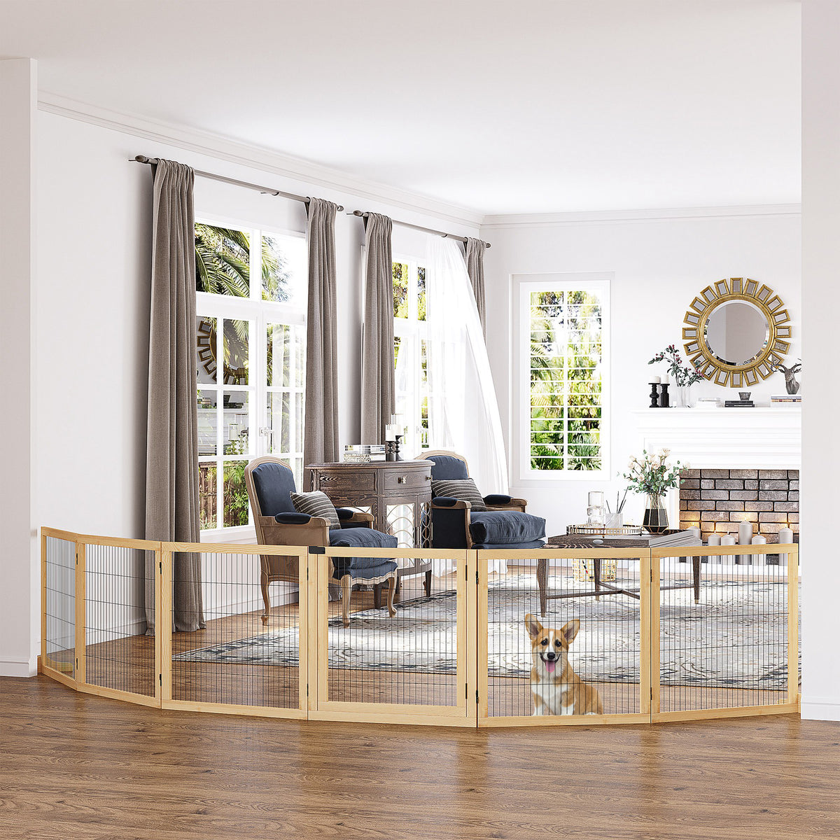 Wooden Pet Gate - 6-Panel Folding Safety Barrier