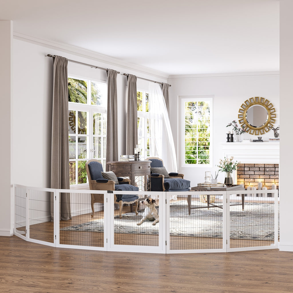 Wooden Pet Gate: 6-Panel Folding Safety Barrier for Dogs