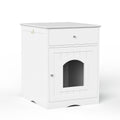 Wooden Pet House Litter Box Fence With Drawers – White