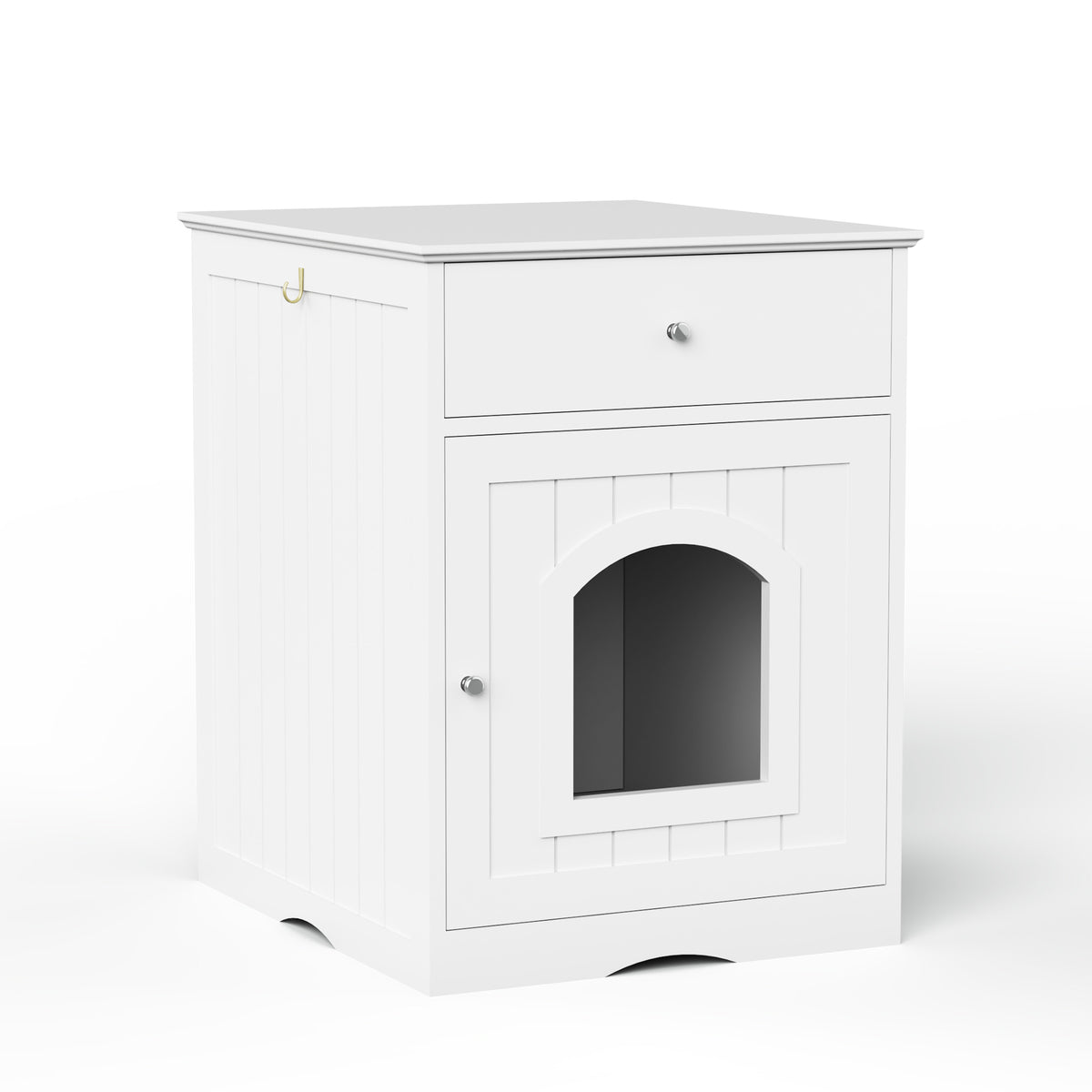 Wooden Pet House Litter Box Fence With Drawers – White