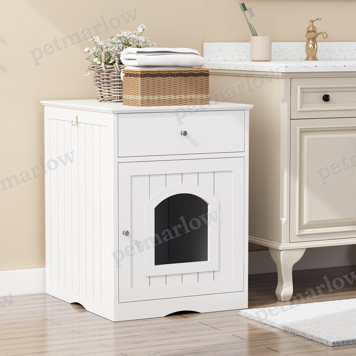 Wooden Pet House Litter Box Fence With Drawers – view 5