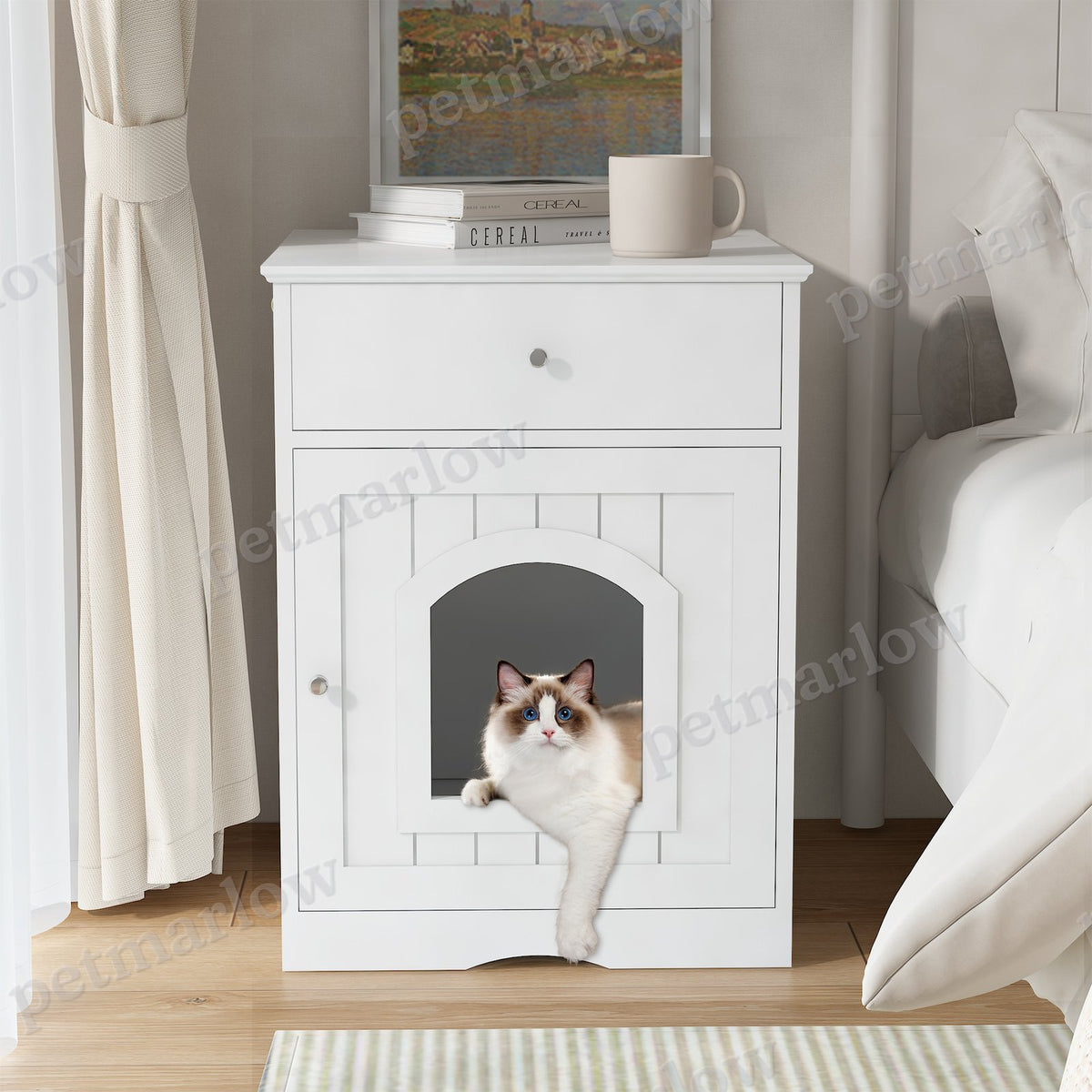 Wooden Pet House Litter Box Fence With Drawers – view 6