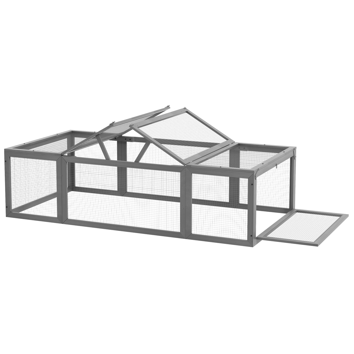 Wooden Rabbit Hutch for Small Animals with Lockable Doors – Gray / 935x500x225 mm